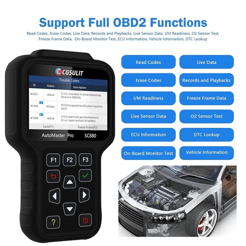 CGSULIT SC880 Automotive OBD2 Diagnostic Scanner For Full System with 25+ Reset Service for Maintenance